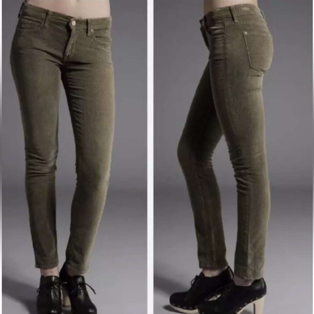 Vince Women’s Skinny Stretch Corduroy Pants Green Mid-Rise Size 26 Cotton Preppy
